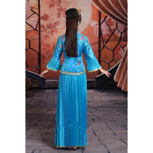 Women's Chinese ancient folk dance dresses princesses fairy drama photography cosplay dresses zheng piano performance costumes